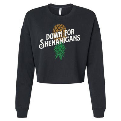Down For Shenanigans Swinger Couple Upside Down Pineapple Cropped Pullover Crew