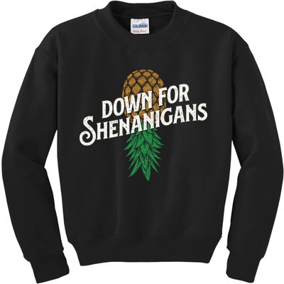 Down For Shenanigans Swinger Couple Upside Down Pineapple Kids Sweatshirt