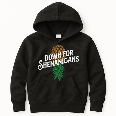 Down For Shenanigans Swinger Couple Upside Down Pineapple Kids Hoodie