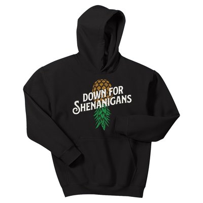 Down For Shenanigans Swinger Couple Upside Down Pineapple Kids Hoodie