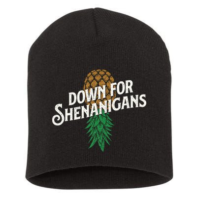 Down For Shenanigans Swinger Couple Upside Down Pineapple Short Acrylic Beanie