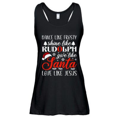 Dance Frosty Shine Rudolph Give Santa Love Jesus Christian  Ladies Essential Flowy Tank