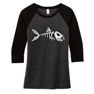 Dead Fish Skeleton Fishing Women's Tri-Blend 3/4-Sleeve Raglan Shirt
