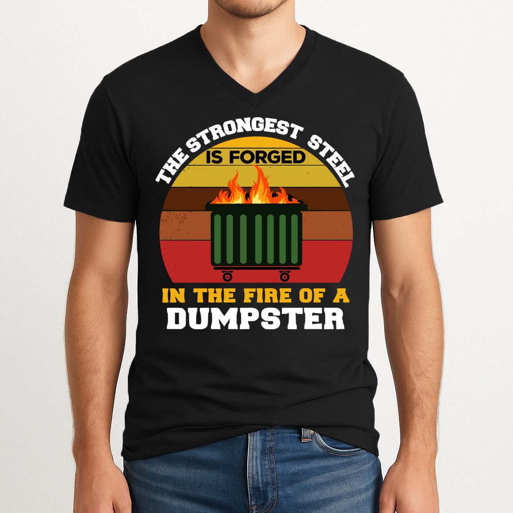 Dumpster Fire Strongest Steel Is Forged Dumpster V-Neck T-Shirt