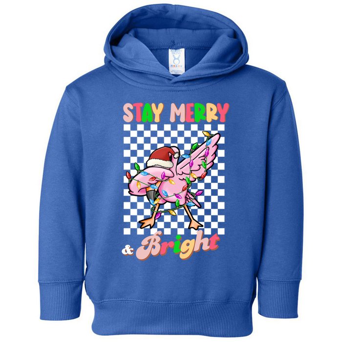 Dabbing Flamingo Stay Merry And Bright Christmas Groovy Xmas Funny Gift Toddler Hoodie