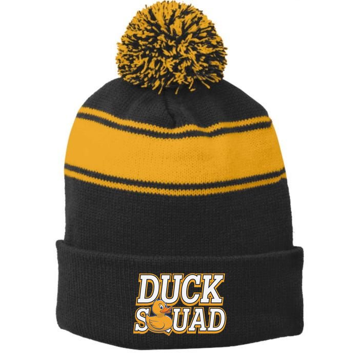 Ducky Family Squad Quacking Up Together Stripe Pom Pom Beanie