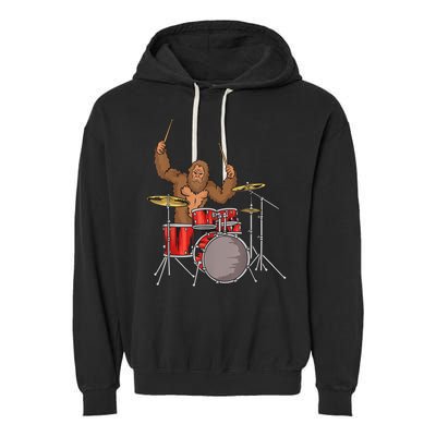 Drummer Funny Sasquatch Bigfoot Drumming Garment-Dyed Fleece Hoodie
