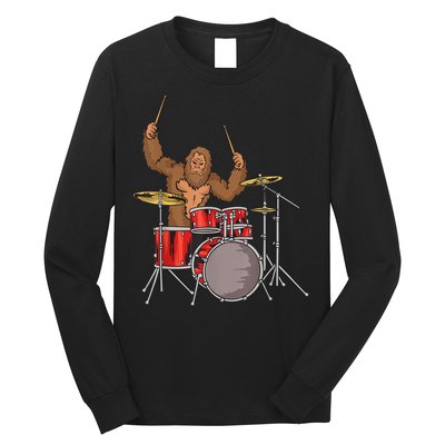 Drummer Funny Sasquatch Bigfoot Drumming Long Sleeve Shirt