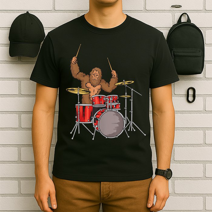 Drummer Funny Sasquatch Bigfoot Drumming T-Shirt