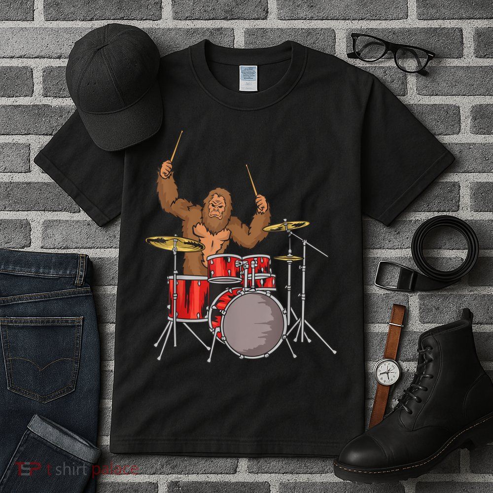 Drummer Funny Sasquatch Bigfoot Drumming Tall T-Shirt