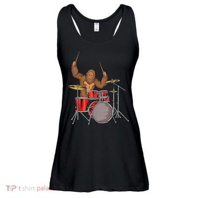 Drummer Funny Sasquatch Bigfoot Drumming Ladies Essential Flowy Tank