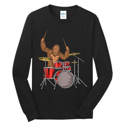 Drummer Funny Sasquatch Bigfoot Drumming Tall Long Sleeve T-Shirt