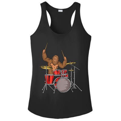 Drummer Funny Sasquatch Bigfoot Drumming Ladies PosiCharge Competitor Racerback Tank