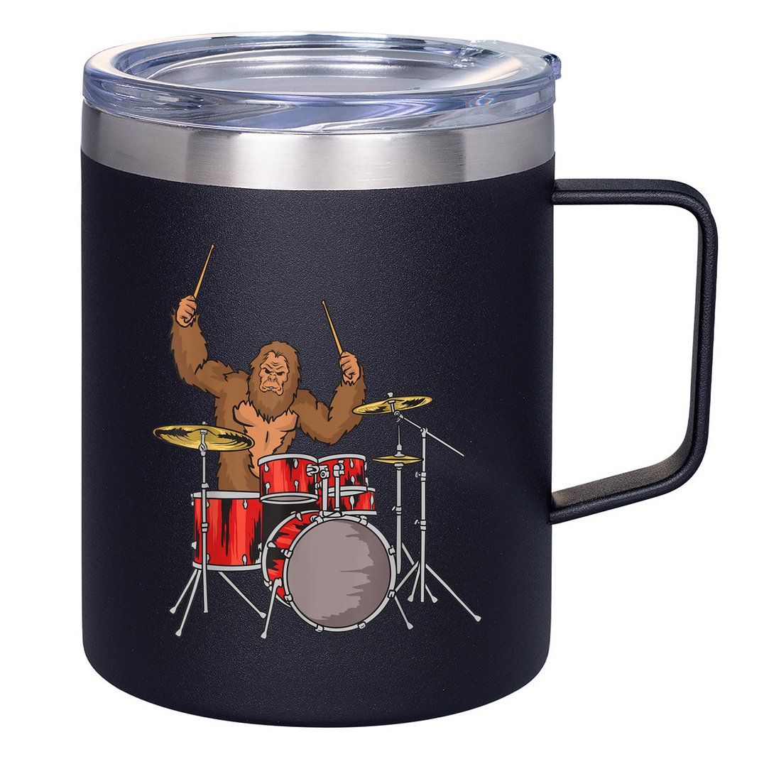 Drummer Funny Sasquatch Bigfoot Drumming 12oz Stainless Steel Coffee Mug