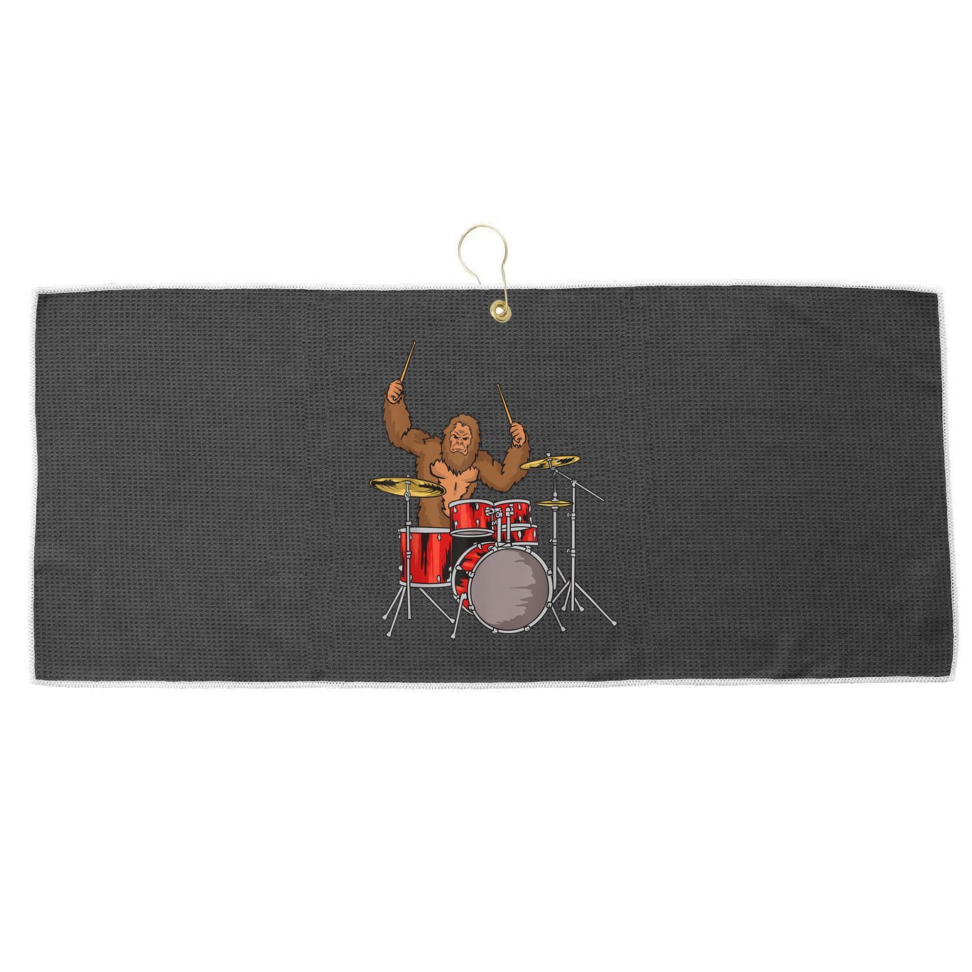 Drummer Funny Sasquatch Bigfoot Drumming Large Microfiber Waffle Golf Towel