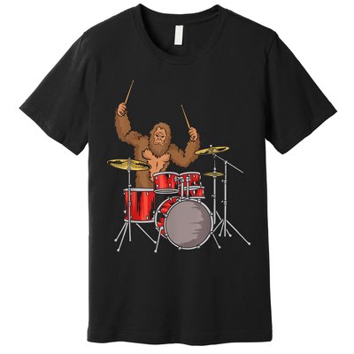 Drummer Funny Sasquatch Bigfoot Drumming Premium T-Shirt