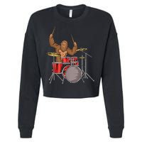Drummer Funny Sasquatch Bigfoot Drumming Cropped Pullover Crew