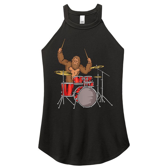 Drummer Funny Sasquatch Bigfoot Drumming Women's Perfect Tri Rocker Tank