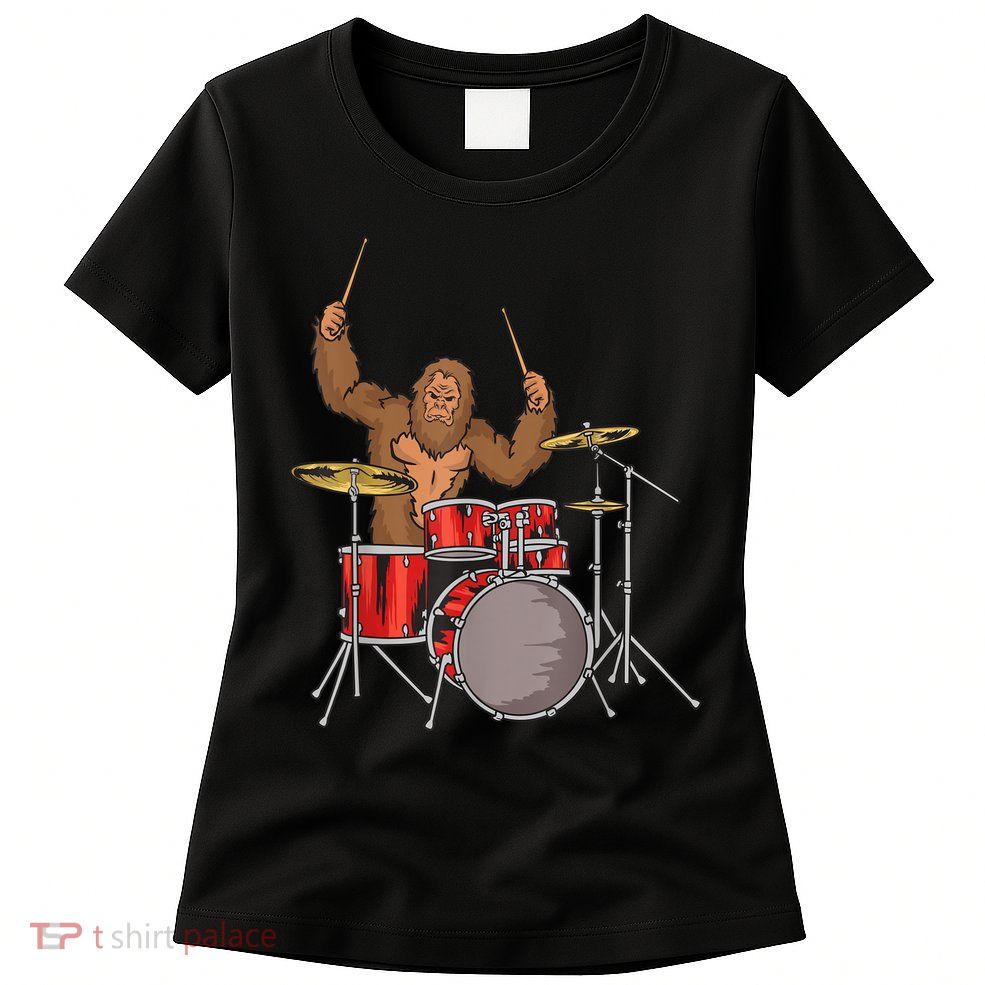 Drummer Funny Sasquatch Bigfoot Drumming Womens T-Shirt