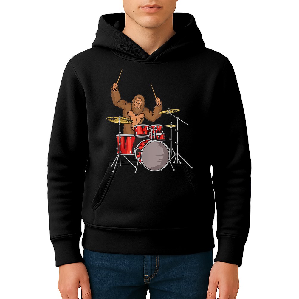 Drummer Funny Sasquatch Bigfoot Drumming Kids Hoodie