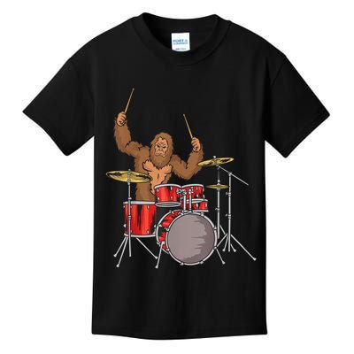 Drummer Funny Sasquatch Bigfoot Drumming Kids T-Shirt