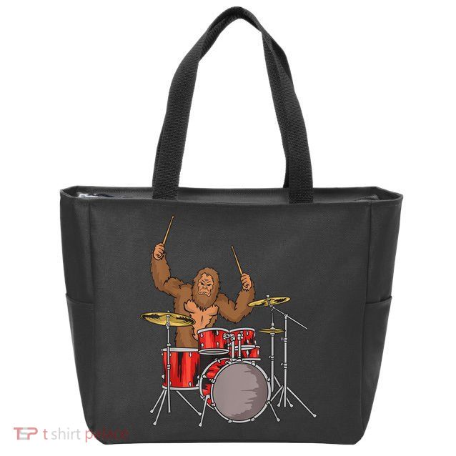 Drummer Funny Sasquatch Bigfoot Drumming Zip Tote Bag
