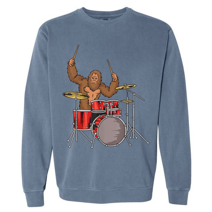 Drummer Funny Sasquatch Bigfoot Drumming Garment-Dyed Sweatshirt