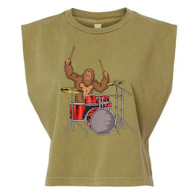 Drummer Funny Sasquatch Bigfoot Drumming Garment-Dyed Women's Muscle Tee
