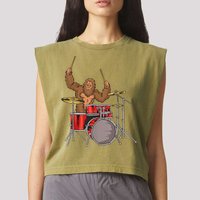 Drummer Funny Sasquatch Bigfoot Drumming Garment-Dyed Women's Muscle Tee