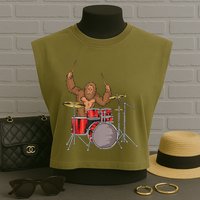 Drummer Funny Sasquatch Bigfoot Drumming Garment-Dyed Women's Muscle Tee