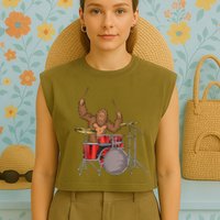 Drummer Funny Sasquatch Bigfoot Drumming Garment-Dyed Women's Muscle Tee