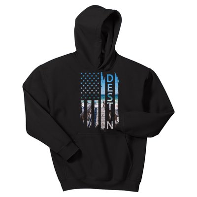 Destin Florida Summer Sunset American Flag Patriotic Kids Hoodie