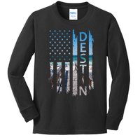 Destin Florida Summer Sunset American Flag Patriotic Kids Long Sleeve Shirt