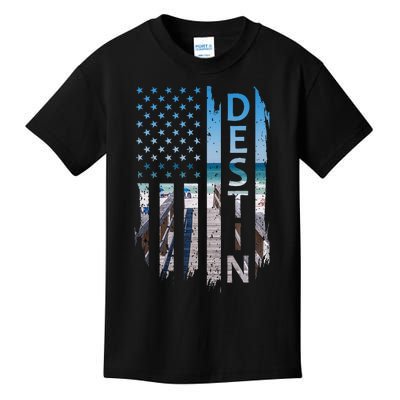 Destin Florida Summer Sunset American Flag Patriotic Kids T-Shirt