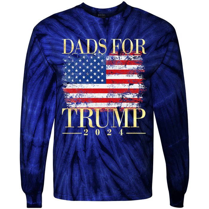 Dads For Trump 2024 Fathers Day Gift Pro Donald Trump Usa Tie-Dye Long Sleeve Shirt