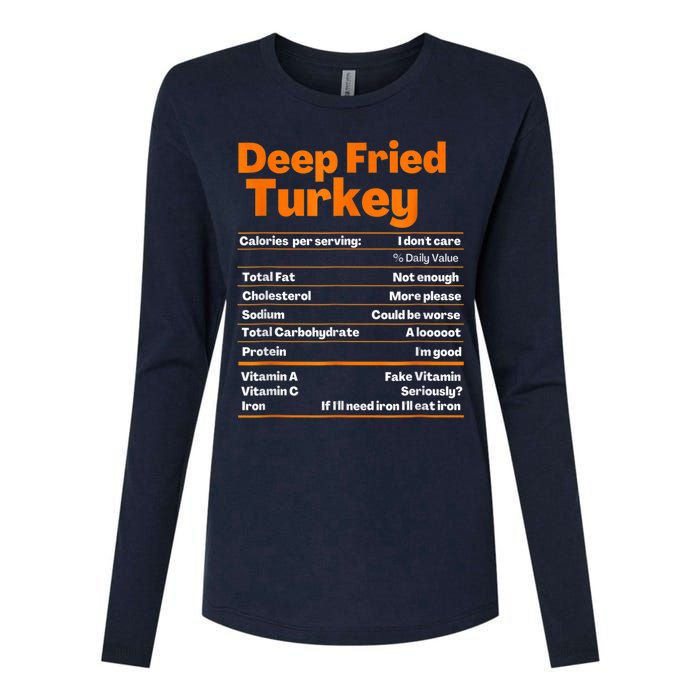 Deep Fried Turkey Shirt Thanksgiving Nutrition Facts Tee Womens Cotton Relaxed Long Sleeve T-Shirt