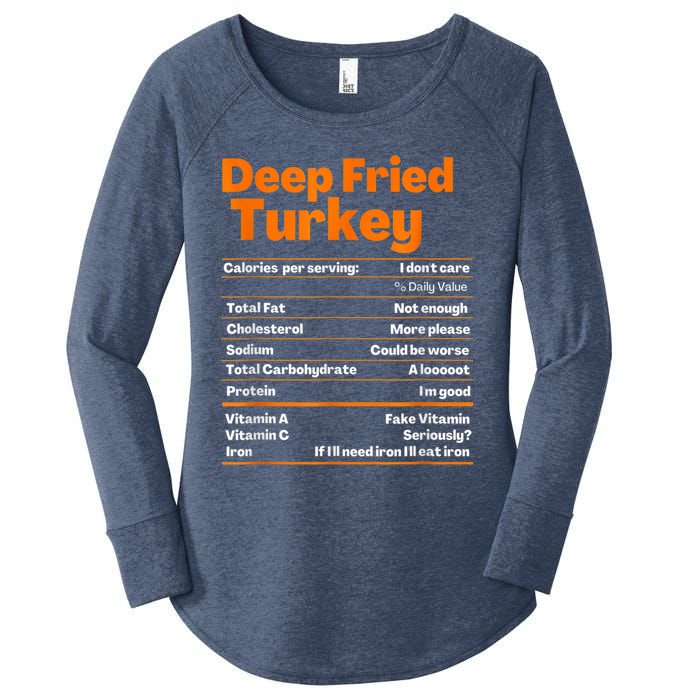 Deep Fried Turkey Shirt Thanksgiving Nutrition Facts Tee Women's Perfect Tri Tunic Long Sleeve Shirt