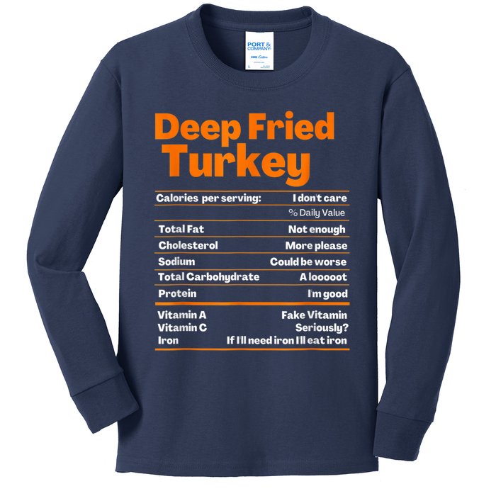 Deep Fried Turkey Shirt Thanksgiving Nutrition Facts Tee Kids Long Sleeve Shirt