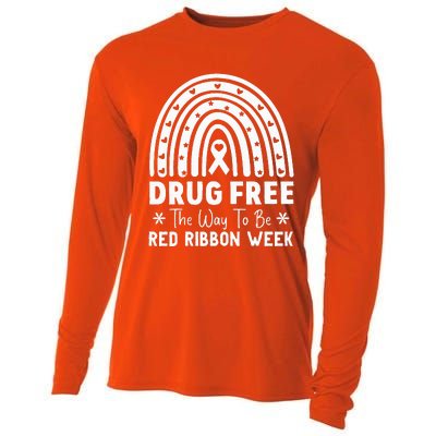 Drug Free The Way To Be Red Ribbon Week Awareness Rainbow Cooling Performance Long Sleeve Crew