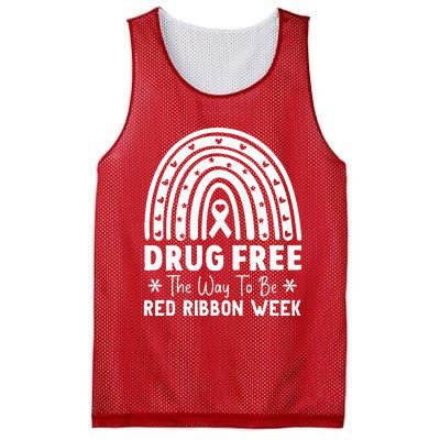 Drug Free The Way To Be Red Ribbon Week Awareness Rainbow Mesh Reversible Basketball Jersey Tank