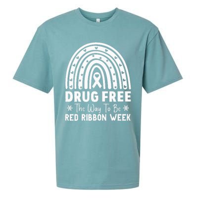 Drug Free The Way To Be Red Ribbon Week Awareness Rainbow Sueded Cloud Jersey T-Shirt