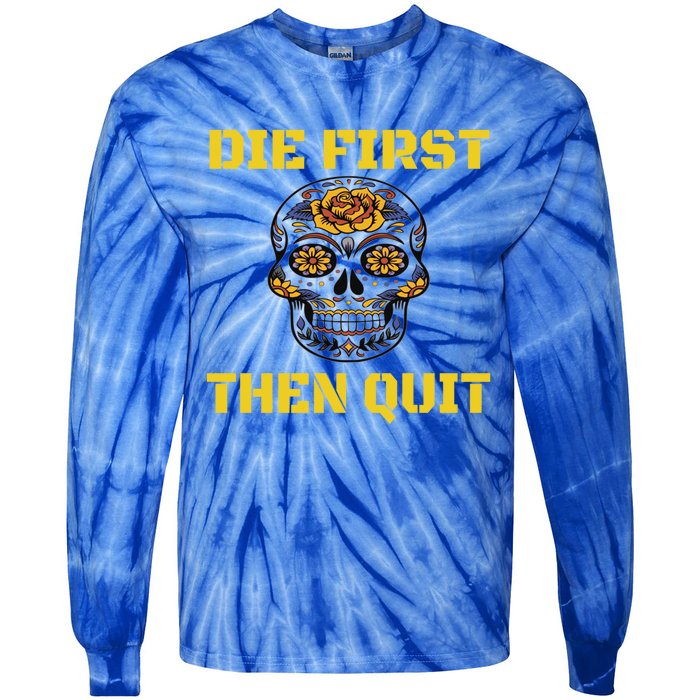 Die First Then Qui Military Veteran Skull Flower Gift Tie-Dye Long Sleeve Shirt