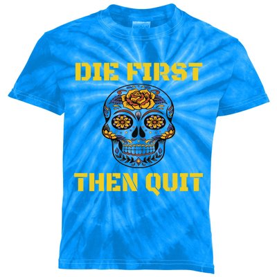 Die First Then Qui Military Veteran Skull Flower Gift Kids Tie-Dye T-Shirt