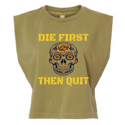 Die First Then Qui Military Veteran Skull Flower Gift Garment-Dyed Women's Muscle Tee