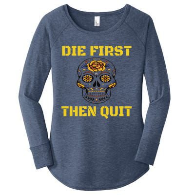 Die First Then Qui Military Veteran Skull Flower Gift Women's Perfect Tri Tunic Long Sleeve Shirt