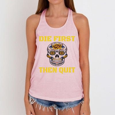 Die First Then Qui Military Veteran Skull Flower Gift Women's Knotted Racerback Tank