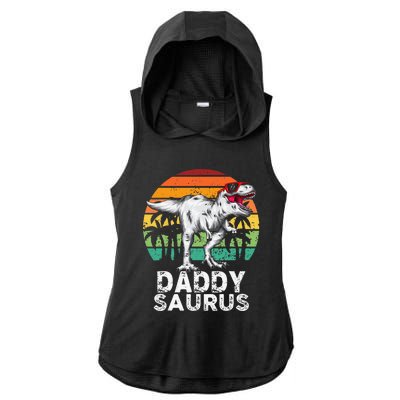 Daddysaurus Funny T Rex Dinosaur Dad saurus Family Matching Ladies PosiCharge Tri-Blend Wicking Draft Hoodie Tank