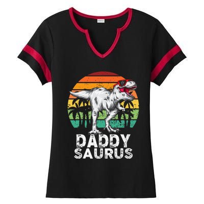 Daddysaurus Funny T Rex Dinosaur Dad saurus Family Matching Ladies Halftime Notch Neck Tee