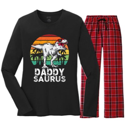 Daddysaurus Funny T Rex Dinosaur Dad saurus Family Matching Women's Long Sleeve Flannel Pajama Set 