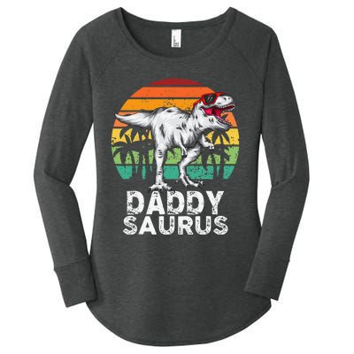 Daddysaurus Funny T Rex Dinosaur Dad saurus Family Matching Women's Perfect Tri Tunic Long Sleeve Shirt